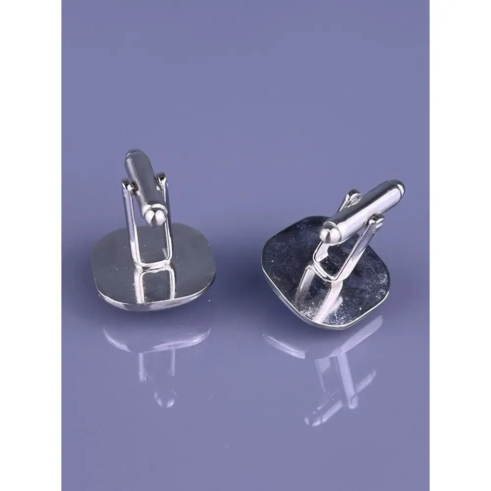 Square Blue Cut Rhinestone Cufflinks Tie Clip Pin Silver Tone Formal Vintage